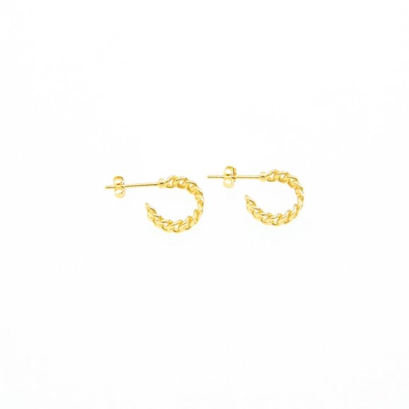 Aleja Cuban Link Chain Huggie Hoop 18K Gold S925 - Picture 3 of 8